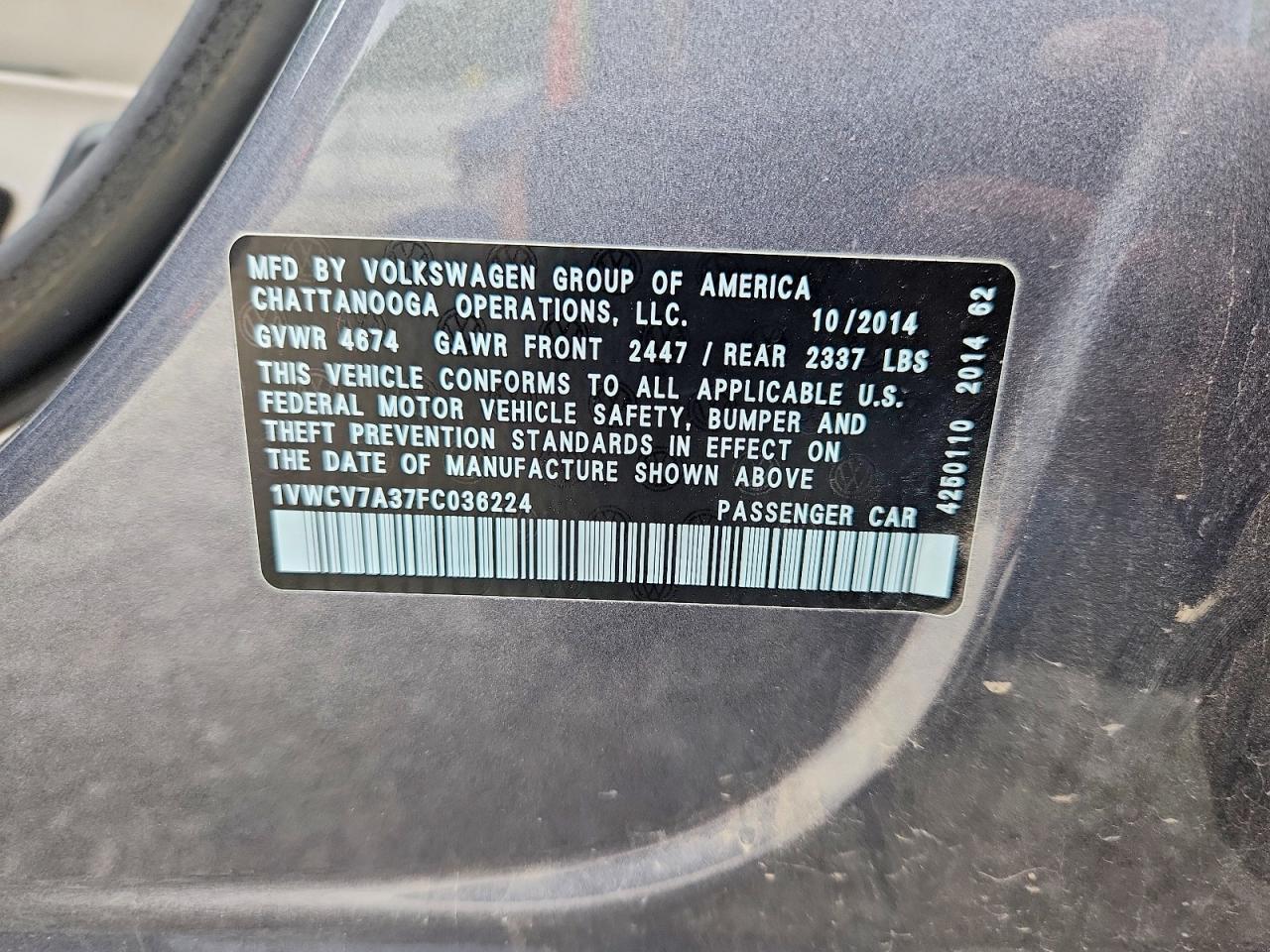 2015 VOLKSWAGEN PASSAT — фото 12