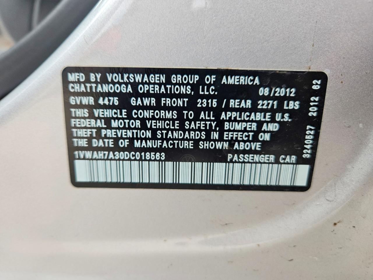 2013 VOLKSWAGEN PASSAT — фото 12